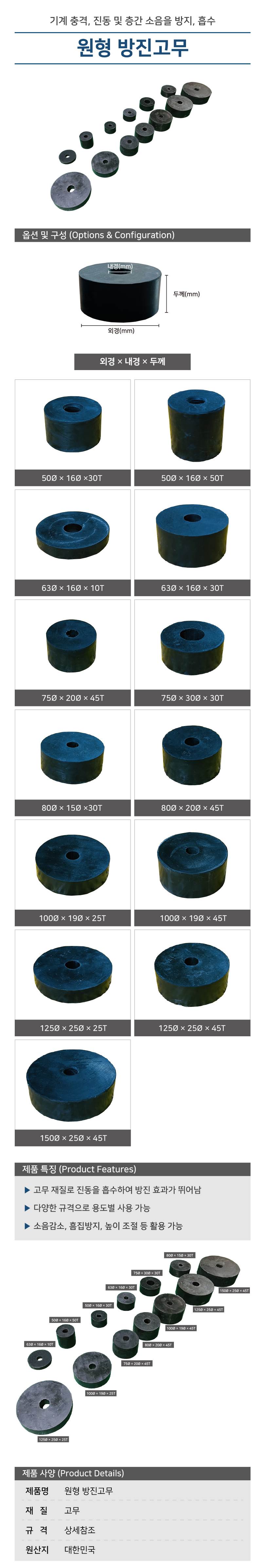 원형 방진고무 75Φ*20*45