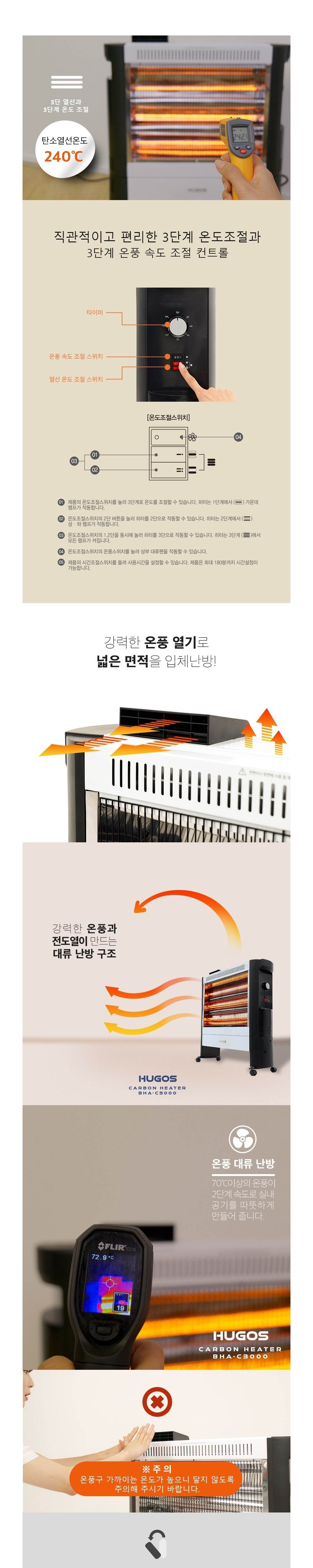 휴고스 카본 전기히터 BHA-C3000 노출가준수필수