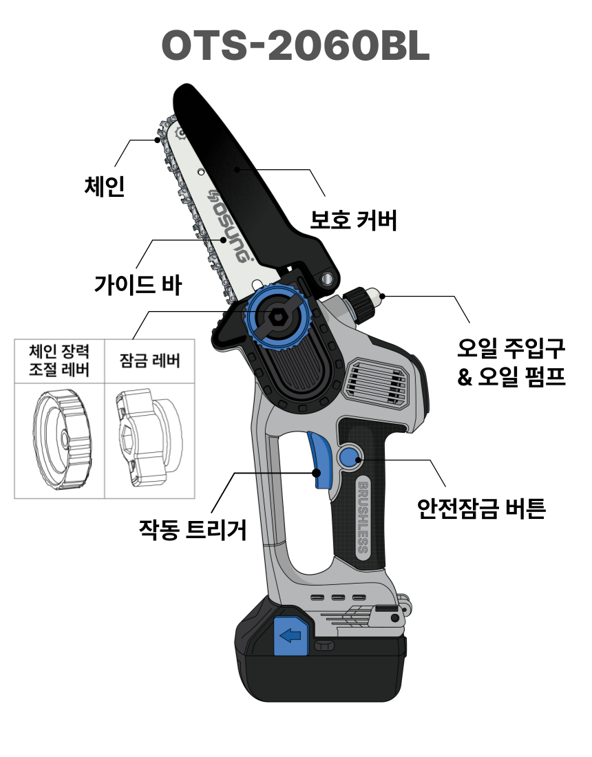 6인치 충전 체인톱 B2060TS BARE TOOL + PLASTIC BOX