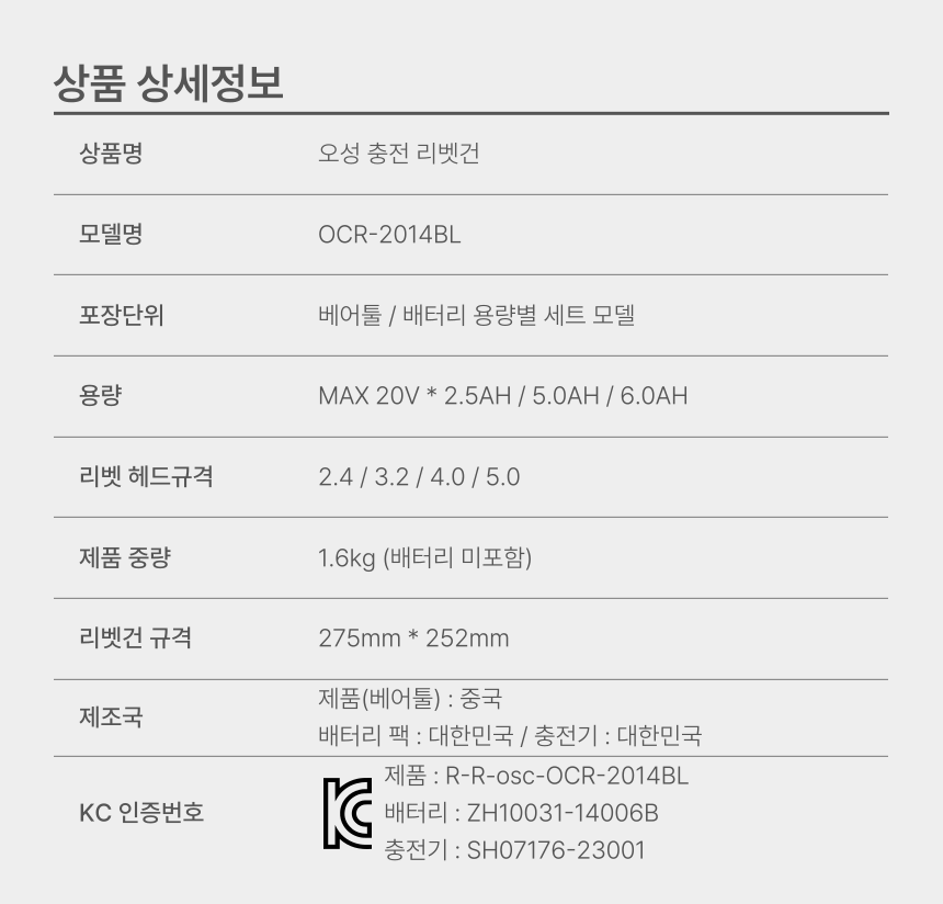 충전 리벳건 OCR-2014BL 50C [2 BAT] + OMC-1880C + PLASTIC BOX