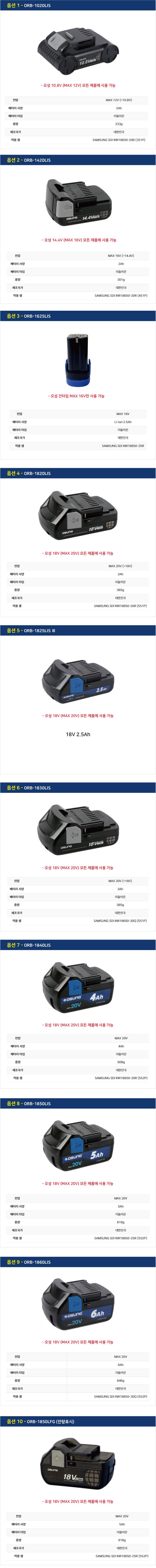 [오성] 리튬이온 배터리 ORB-1825LIS Ⅲ 오성 18V 배터리 사용