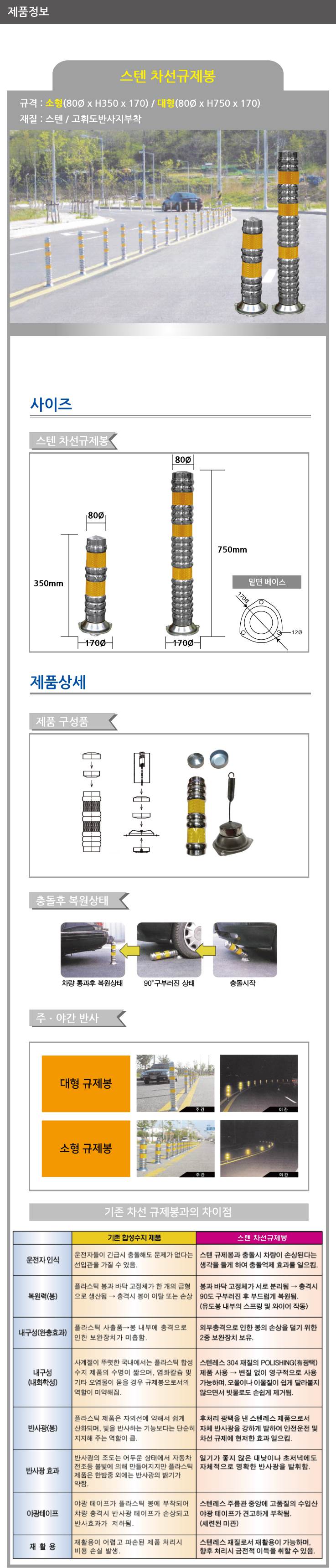 스텐차선규제봉 (대) H750X80ΦX170