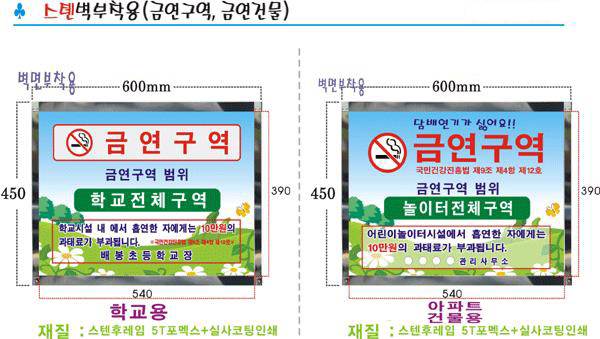 스텐벽부착용 (금연구역표지판) 600*450 주문제작
