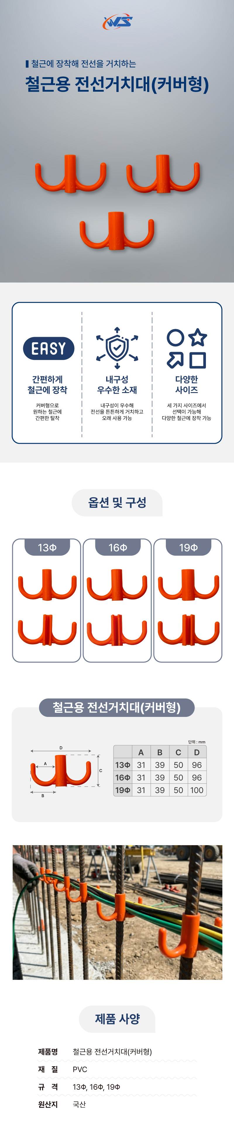 철근용 전선거치대(커버형) 19파이